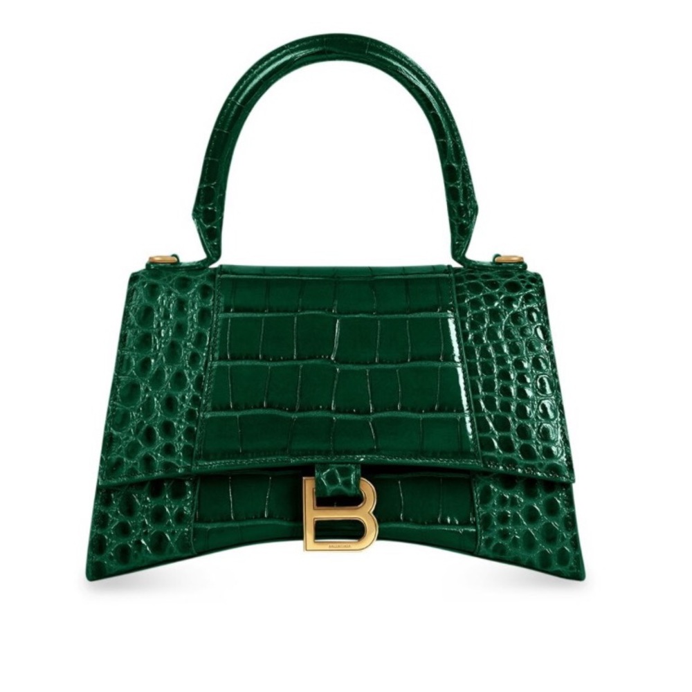 Balenciaga Crocodile Embossed Hourglass Handbag in Forest Green